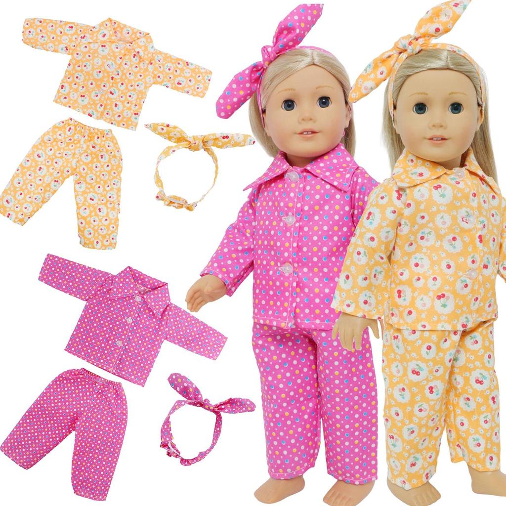 2x 18 Inch Doll Outfits Dots Shirts + Pants + Headband Lovely Pajamas Fashion Clothes for 45cm Doll Accessories Girl Cute Toy