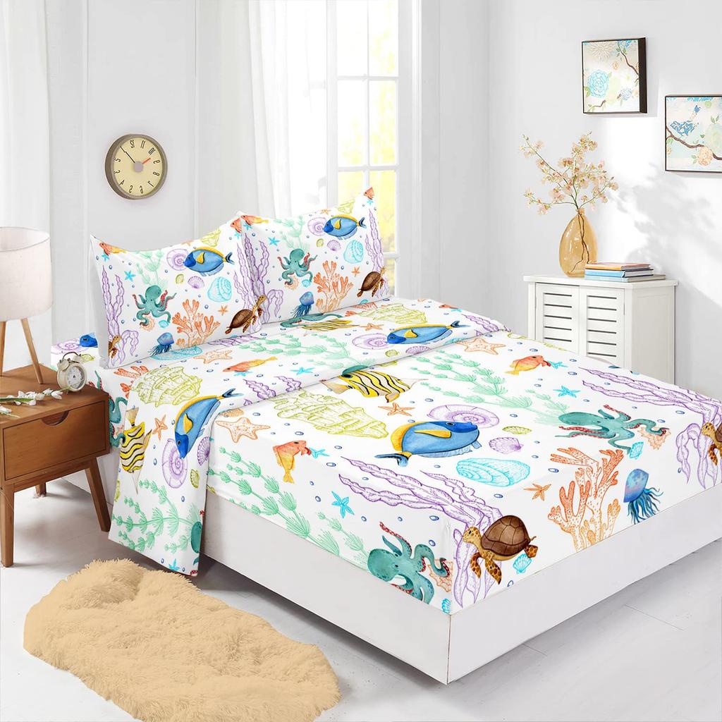 Ocean Beach Turtle Pattern Sheet Four-Piece Bedding Set Bedroom Dormitory Bedding Decoration