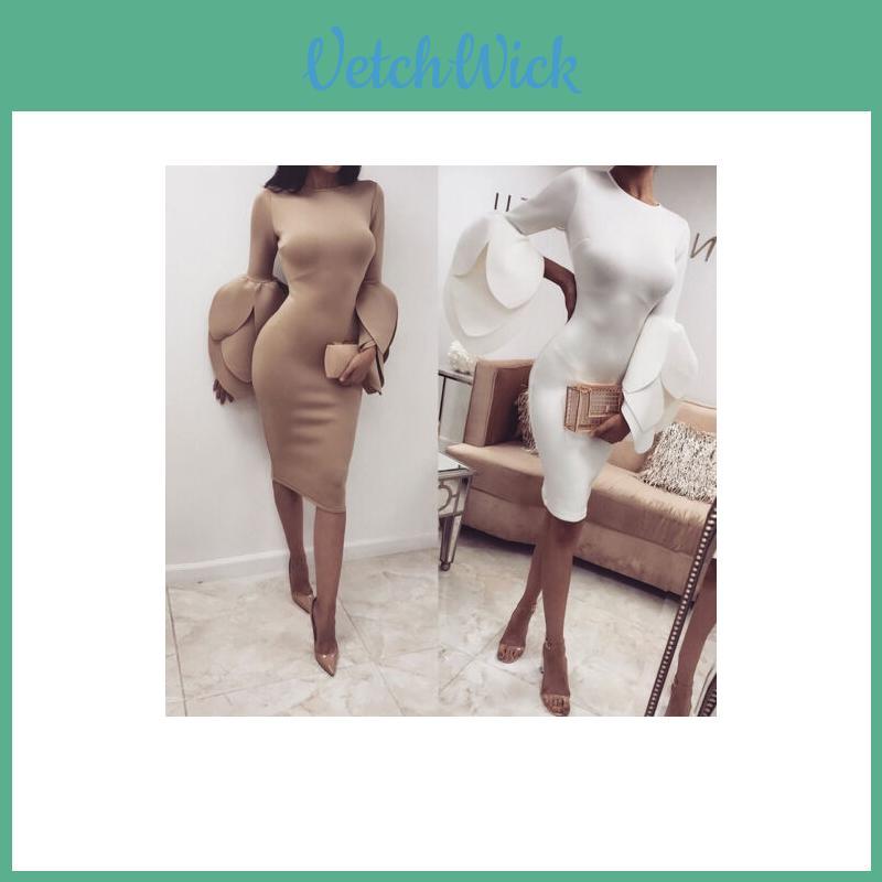 Elegant Us Women's Long Petals Sleeve Bodycon Casual Party Evening Cocktail Mini Dress For Effortless Style