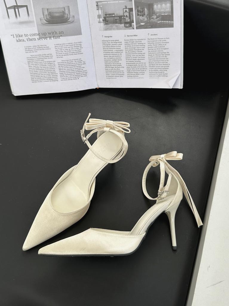 Sandals Spring Autumn Fashion Soft Bowone-Buckle Strap High Heels Women'S Slingback Low Cut