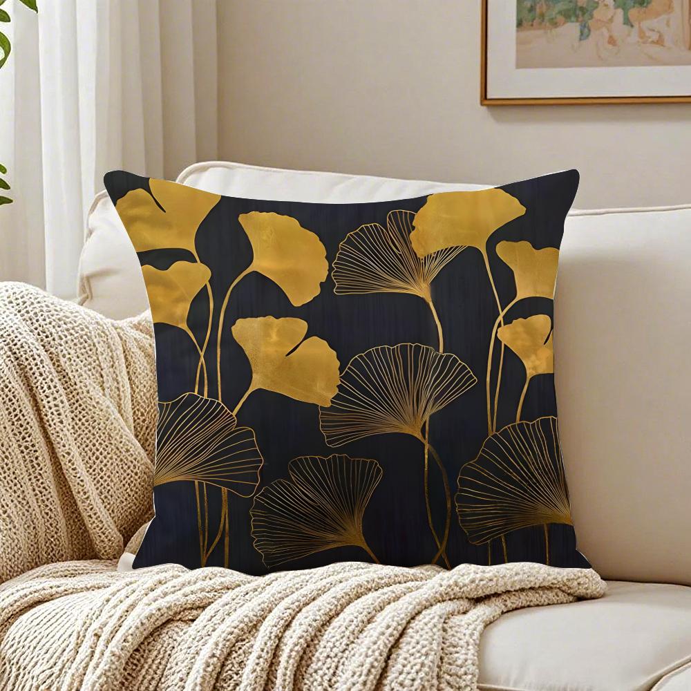 Simple Vibrant Ginkgo Leaves Pillow Case Double-Sided Plush Sofa Cushion Covers Organic Breathable Invisible Zipper
