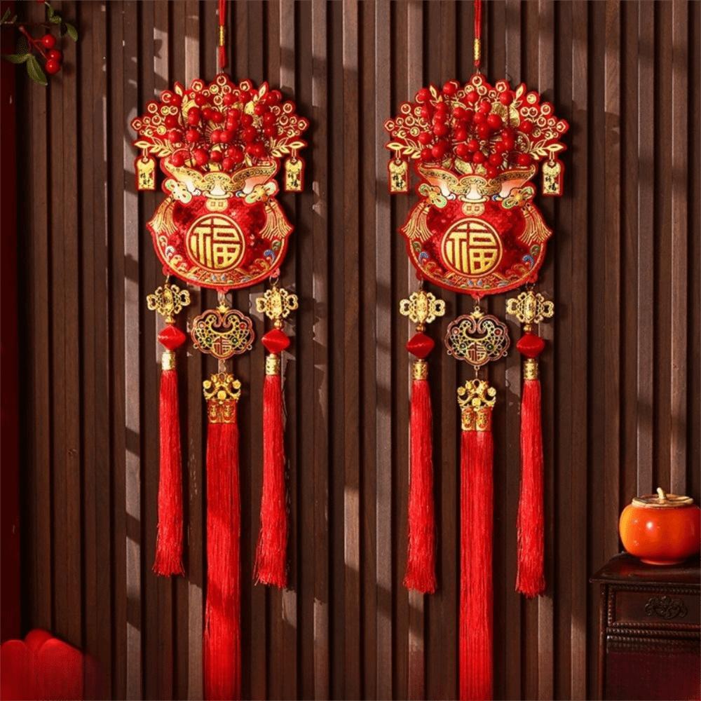 Lucky Bag Shape Chinese New Year Decoration with Tassel Traditional Design Spring Festival Pendants Glitter Sequins Widely Use