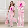 Girls Casual Short Sleeve Top and Flared Pants Set Comfortable Fit Printed Design Soft Fabric Suitable for Everyday Wear
