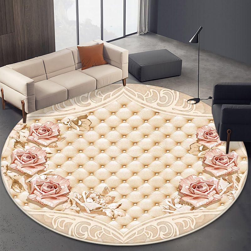 Modern Non-slip Big Carpet Living Room Floral Design Cute Girl Room Decoration Round Rug Soft Lint-free Chair Mat Easy Cleaning