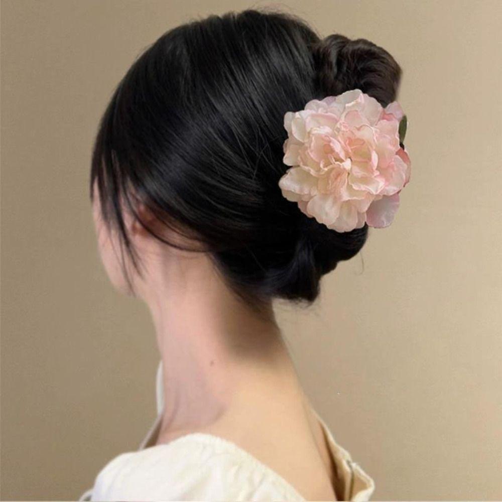 Ponytail Clip Artificial Flower Claw Clip Hairpin Large Shark Clip Peony Flower Hair Claw  Girl