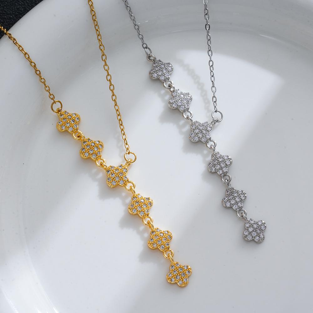 Elegant Luxurious Tassel Four-Leaf Clover Diamond Necklace for Women - Sparkling Flower Collarbone Chain