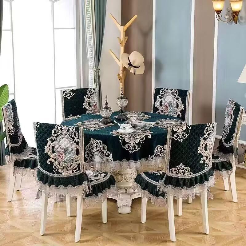 Non-Slip Jacquard Floral Lace Seat Cushion Flower Style Chenille Chair Covers Dining Room Hotel Chair Back Cover Tablecloths