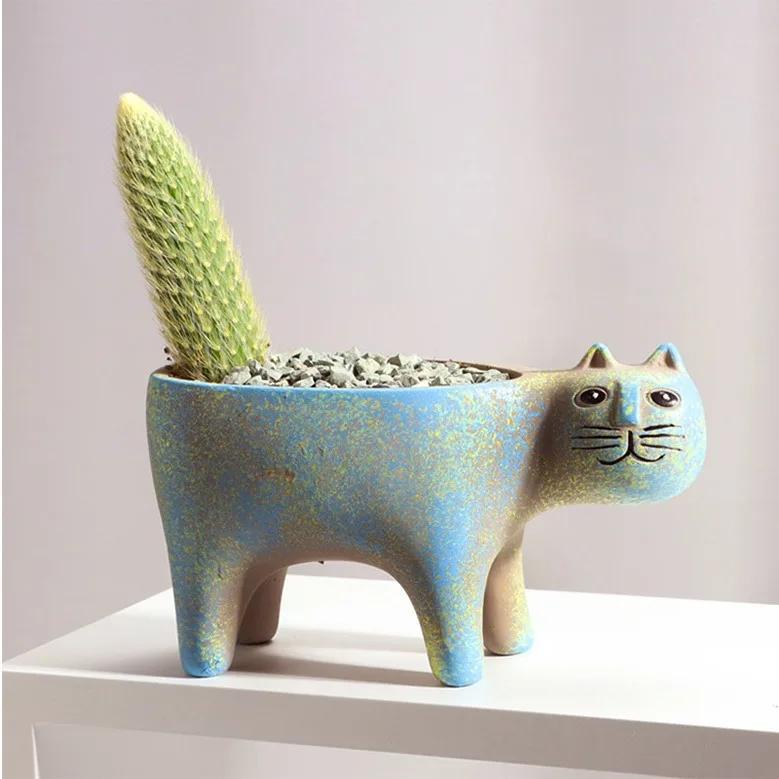 Ceramic Cartoon Cat Flower Pot Creative Succulents Plant Pots Desk Tabletop Ornaments Garden Indoor Plants Vase Home Decoration