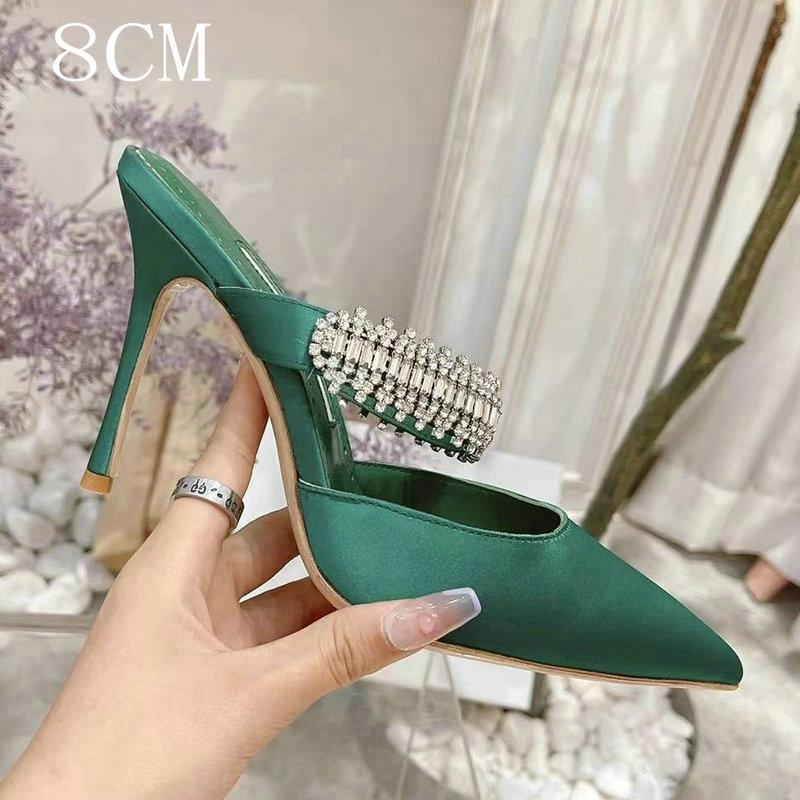 Fashion 2cm/6cm/8cm/10cm Pointy Fine Heels Rhine-diamond Chain Satin High Heels Mullers Wedding Shoes Bridesmaid Heels