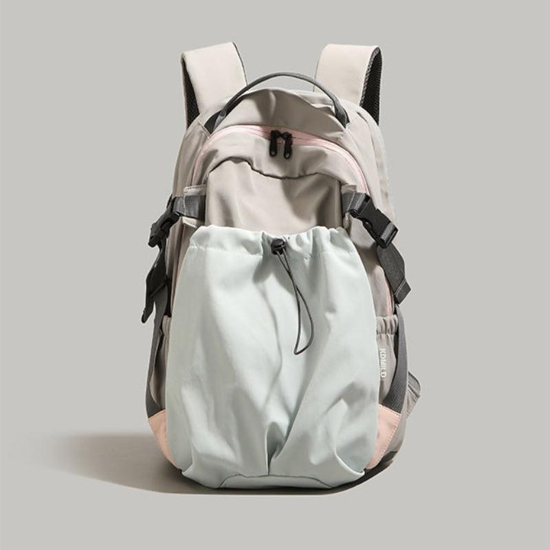 Fashion Nylon Backpack with Drawstring Side Pocket Adjustable Padded Straps for Outdoor Daily Use Large Capacity Shoulder Bag