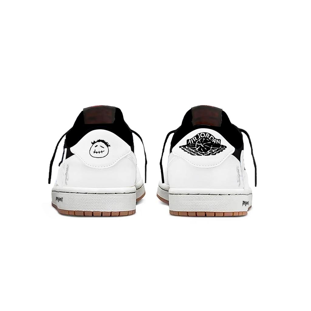 Jordan X Travis Scott Air Jordan 1 Qinglong Hook Slip Resistant Low Top Vintage Basketball Shoes Women's White Black DZ4137-700(Team2042-  )