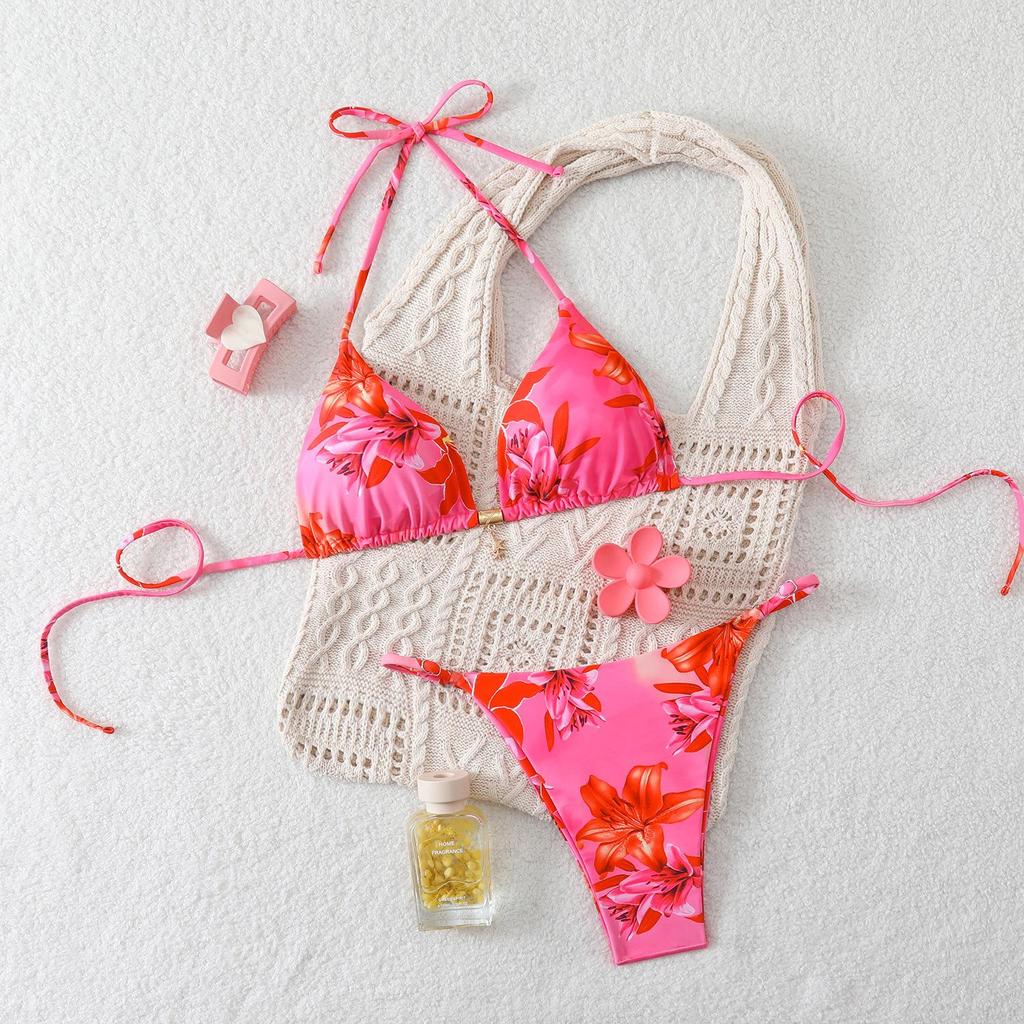 Sexy rückenfreier Träger-Bikini für Damen - Unifarbene europäische & amerikanische Bademode