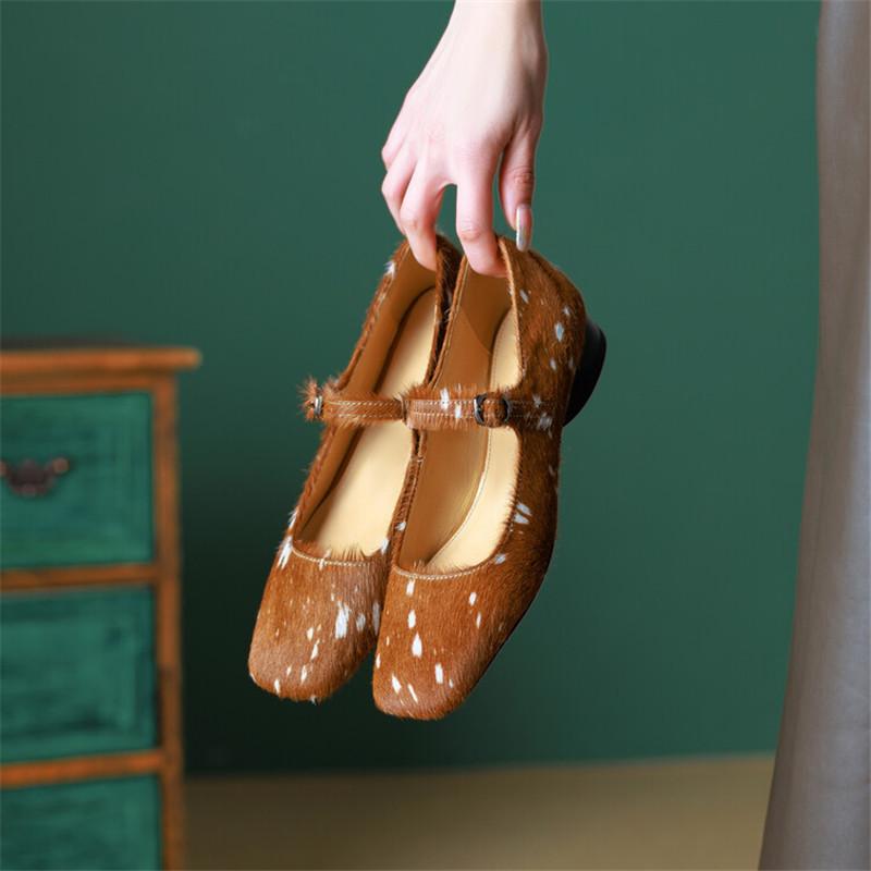 Fashion 2024 Spring Women Shoes Square Toe Chunky Low Heels Mary Jane Shoes for Women Horsehair Women Pumps Ladies Shoes Zaptos Mujer