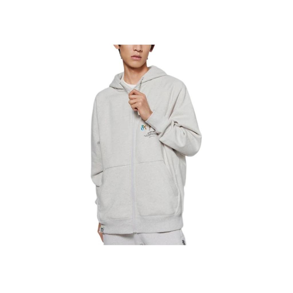 Li-Ning Wade Series Solid Color Hoodie With Zip and Letter Print Unisex Hoodies Gray AWDSI35-2
