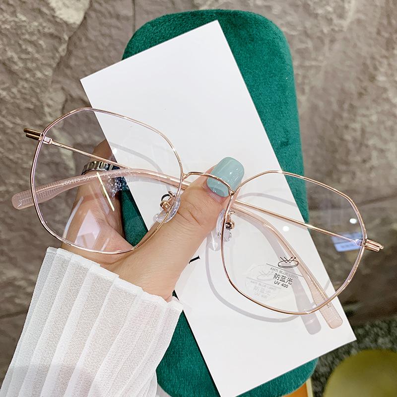 Polygon Square Luxury Myopia Glasses Women TR90 Gold Metal Frame Blue Light Filter Short-sight Eyewear Prescription Glasses Cons