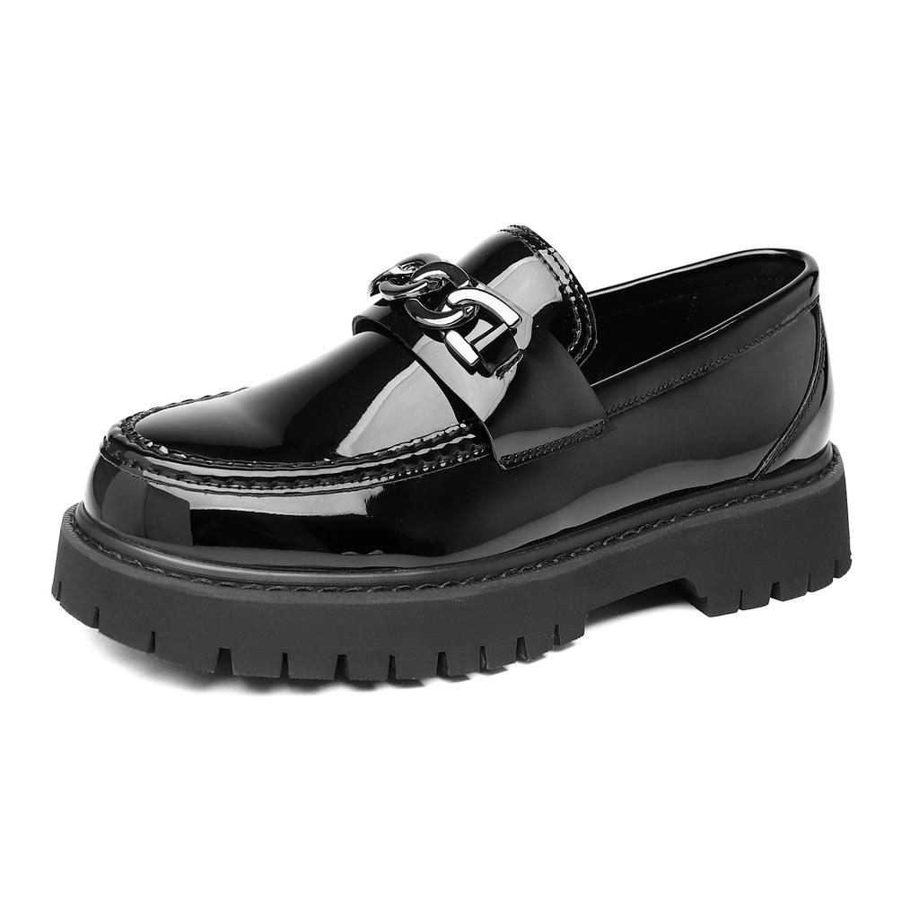 Nuove Scarpe con Plateau Mocassini Uomo Suola Spessa Scarpa da Matrimonio Superficie Nera Lucida Scarpe da Affari Slip-on Pelle Aumentare Scarpa Casual