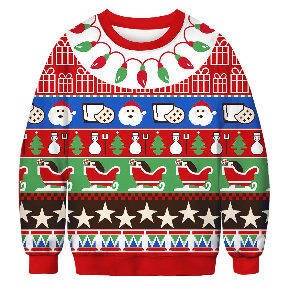 Herbst Winter Modisch Bequem Locker Kreativ Weihnachtskollektion Herren 3D-Druck Pullover Rundhals Langarm Pullover