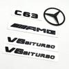 3D ABS Black C63 Logo Letters V8 BITURBO Badge Car Rear Star Sticker Trunk AMG Emblem For Mercedes Benz C63 AMG W205 C205 Class