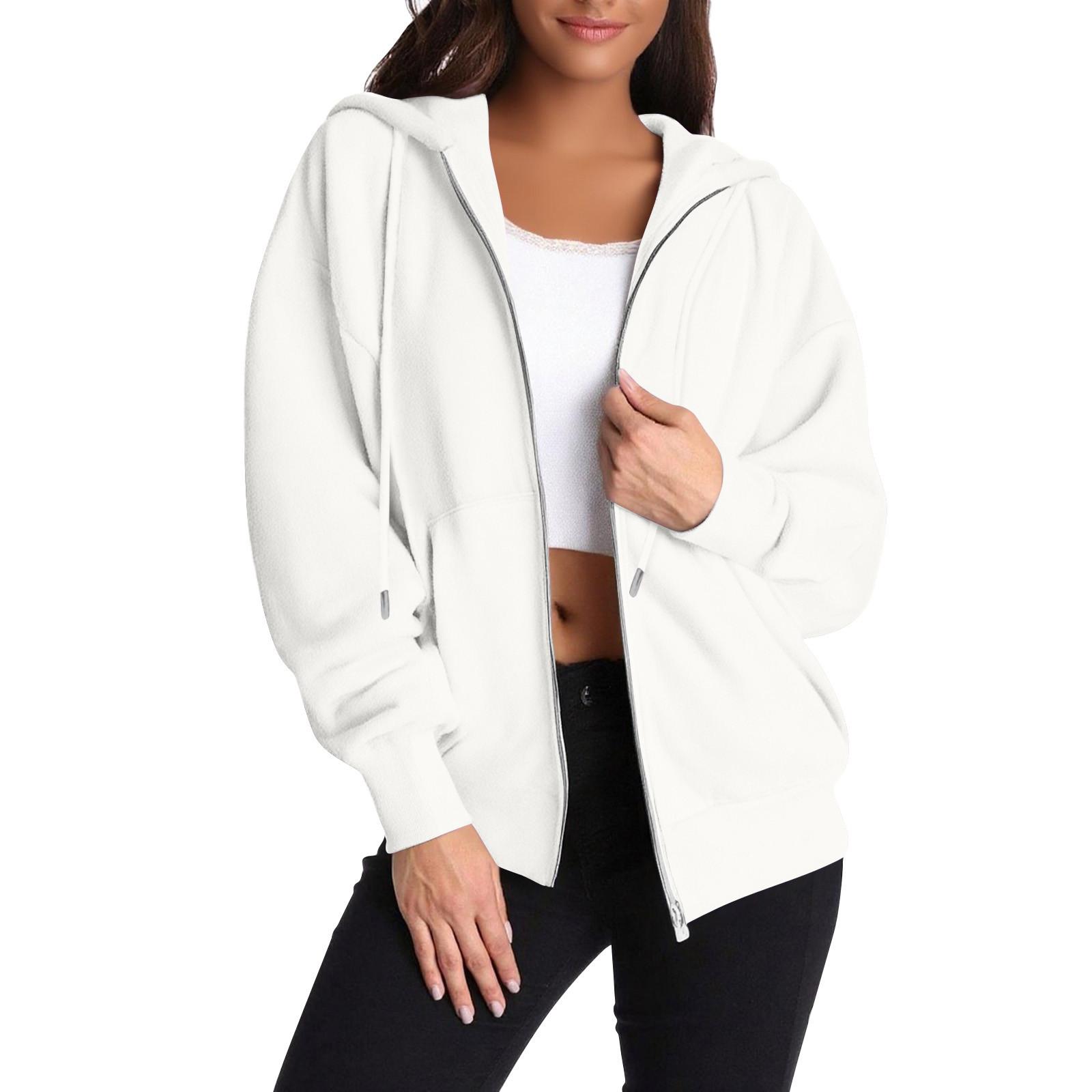 

Женская толстовка на молнии с длинным рукавом, спортивная куртка с карманом, модная одежда XL белый