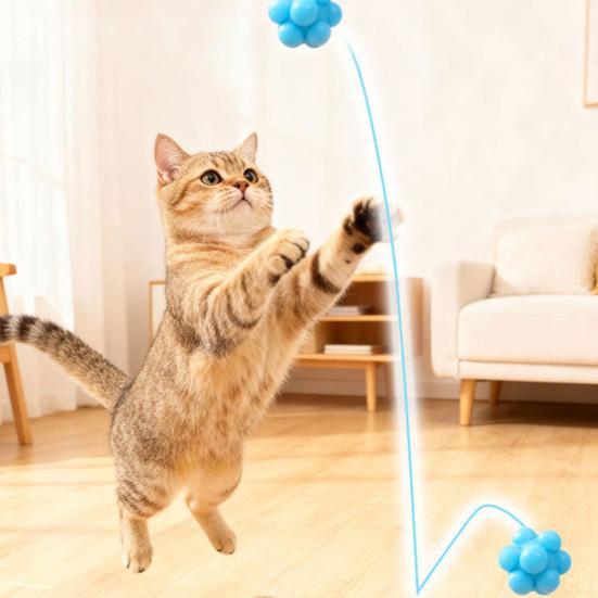 Yousheng Bouncy Cat Toy Ball with Elastic Bounce TPR Multi-Angle Chew Toy for Solo Play & Teething Self-Entertainment Toy for Kittens Adult Cats