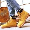 Botas tácticas de diseñador para hombre y mujer, de cuero genuino, estilo militar, para nieve, color amarillo, para exteriores, para trabajo, zapatillas de deporte