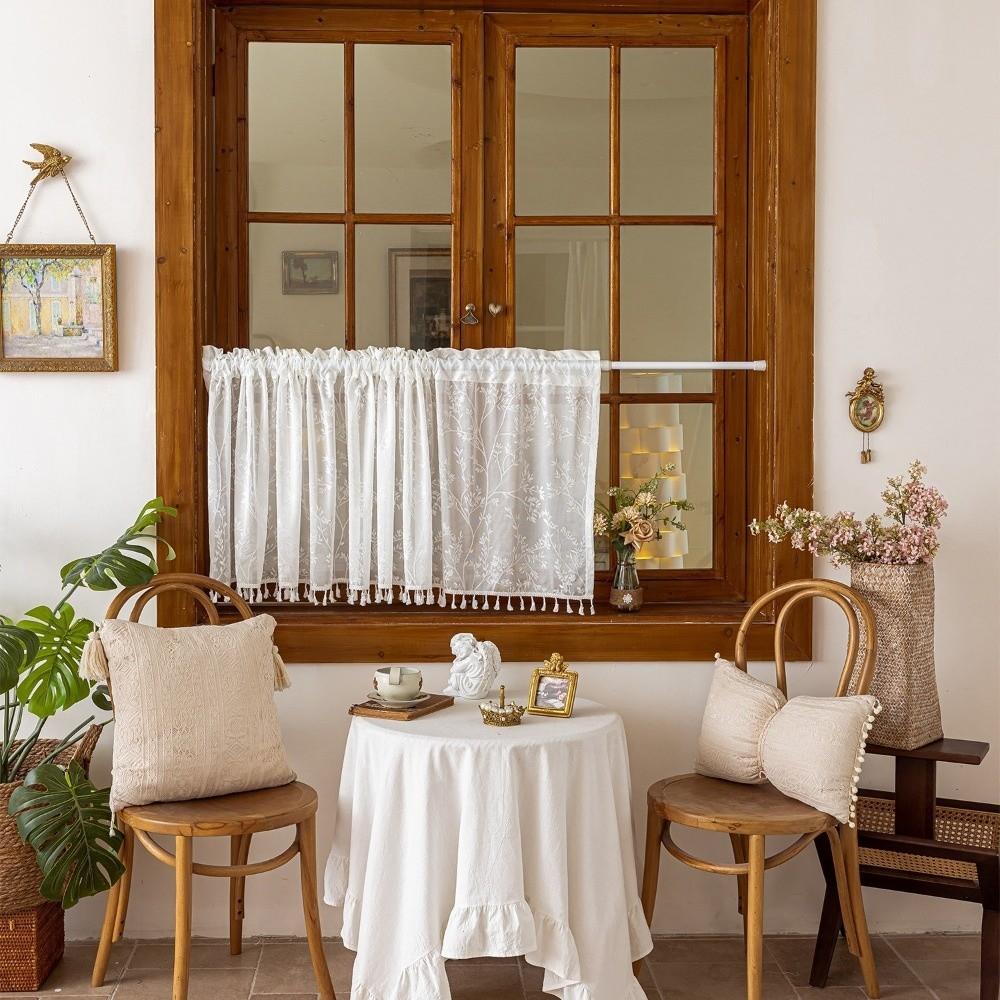 Pastoraler Stil Tüll Küchenvorhang Transparent Voile Fenstergardinen Kurze Vorhänge Wohnzimmer
