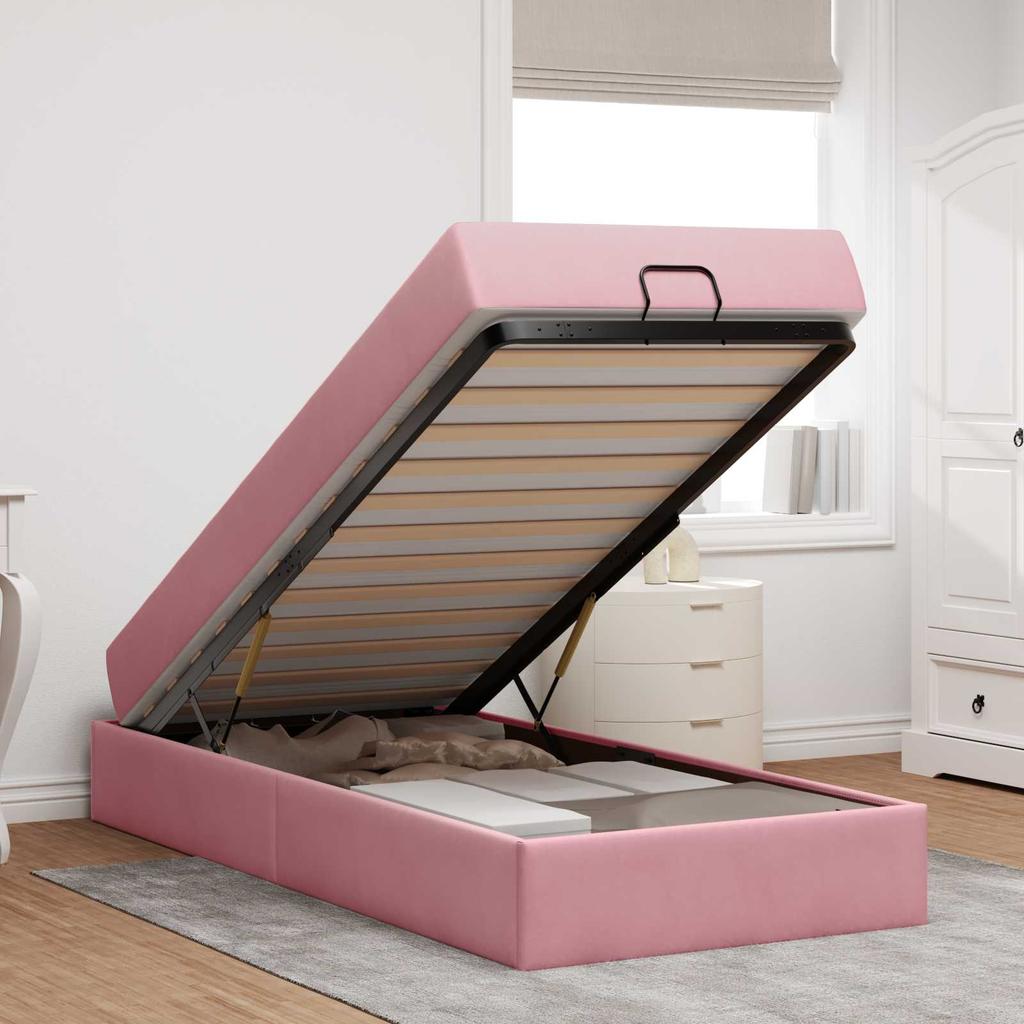 Bed Frame with Mattress 2 pcs Pink Velvet