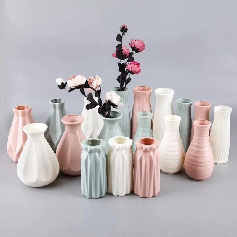 Originality Plastic Vase White Imitation Ceramic Flower Pot Flowering Basket Flowers Vases Decoration Home Nordic Decoration
