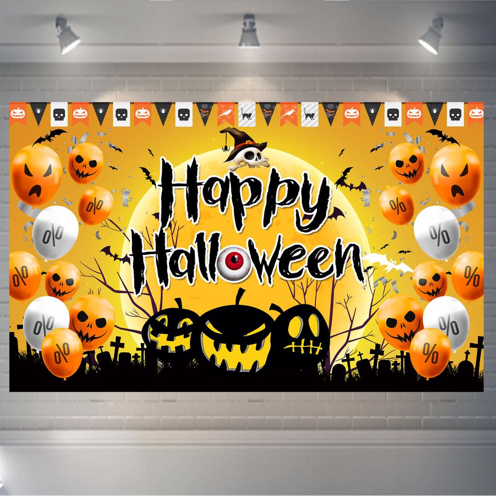 1pc Happy Halloween Party Backdrop Night Skeleton Hand Pumpkin Bats Dustproof Banner for Halloween Party Background Decoration