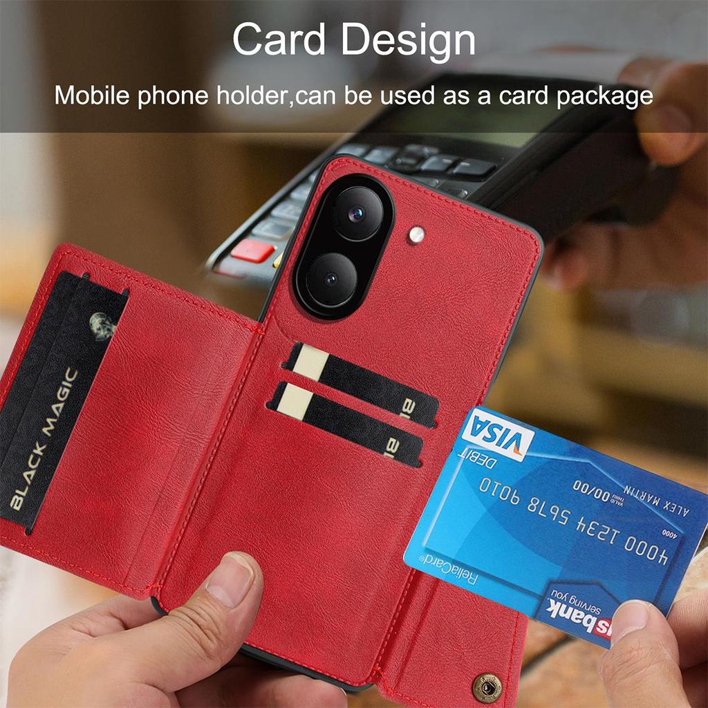 PU Leather Wallet Phone Case for Xiaomi POCO X8 Pro Multiple Card Slots Dual Metal Button Closure Shockproof Full‑Body Protective Cover