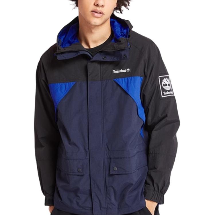 Timberland Color Block Zip-Up Hooded Jacket Men Jackets Dark-Blue Black A22V6Z25