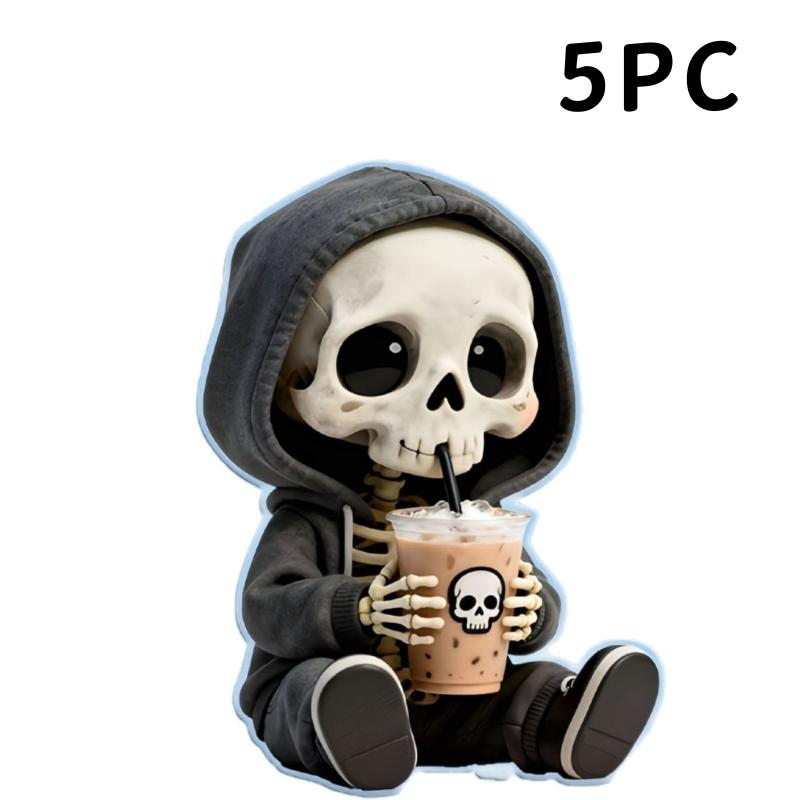 1/5Pcs 2D Flat Skull Milk Tea Event Decor, Funny Car Interior Accessory, Halloween Must Have Ornament