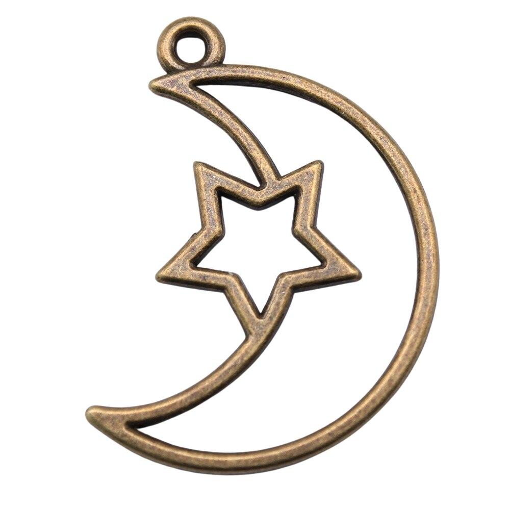 

5 шт., подвески в металлическом каркасе с лунными звездами и подвесками для пар, античная бронза, цвет 37X25 мм
