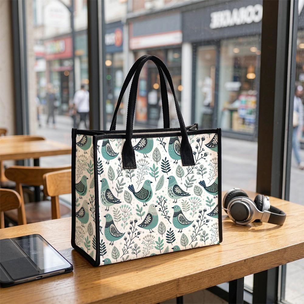 Cute Bird Print Canvas Tote Bag Stylish Reusable Daily Shopping Handbag