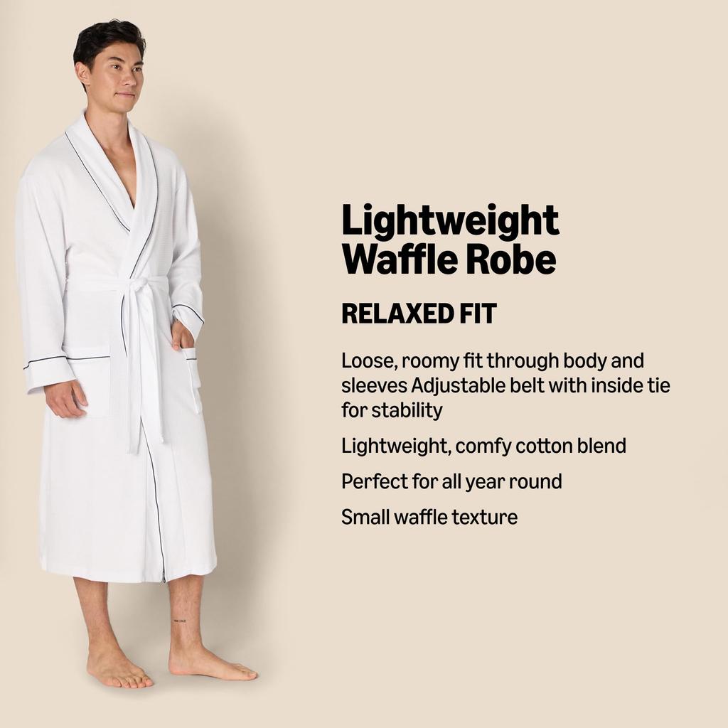 Amazon Essentials Men's Lightweight Waffle Fabric Bathrobe, Teal Blue, Sizes S-M