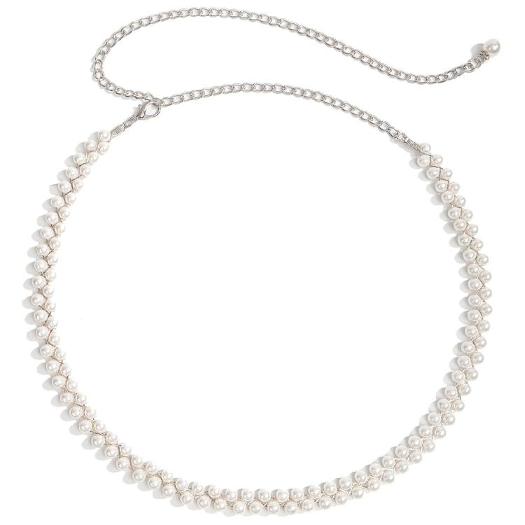 Metal Pearls Decorated Waist Chain Adjustable Waist Belt Retro Design Waistband Women's Fashion Accessories