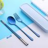Do Buy Trio Set: Chopsticks, Spoon, and Fork, 3-Piece Set, Made of 18-8 Stainless Steel with a Stylish Wheat Container, 23cm Laser Chopsticks, Titaniu