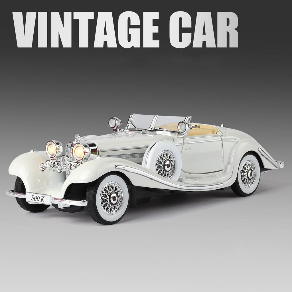 1:24 1936 Benz 500K Legierungs-Automodell Druckguss-Metallspielzeug Klassisches Fahrzeug Automodell Simulation Geräusch und Licht Sammlung Kindergeschenk