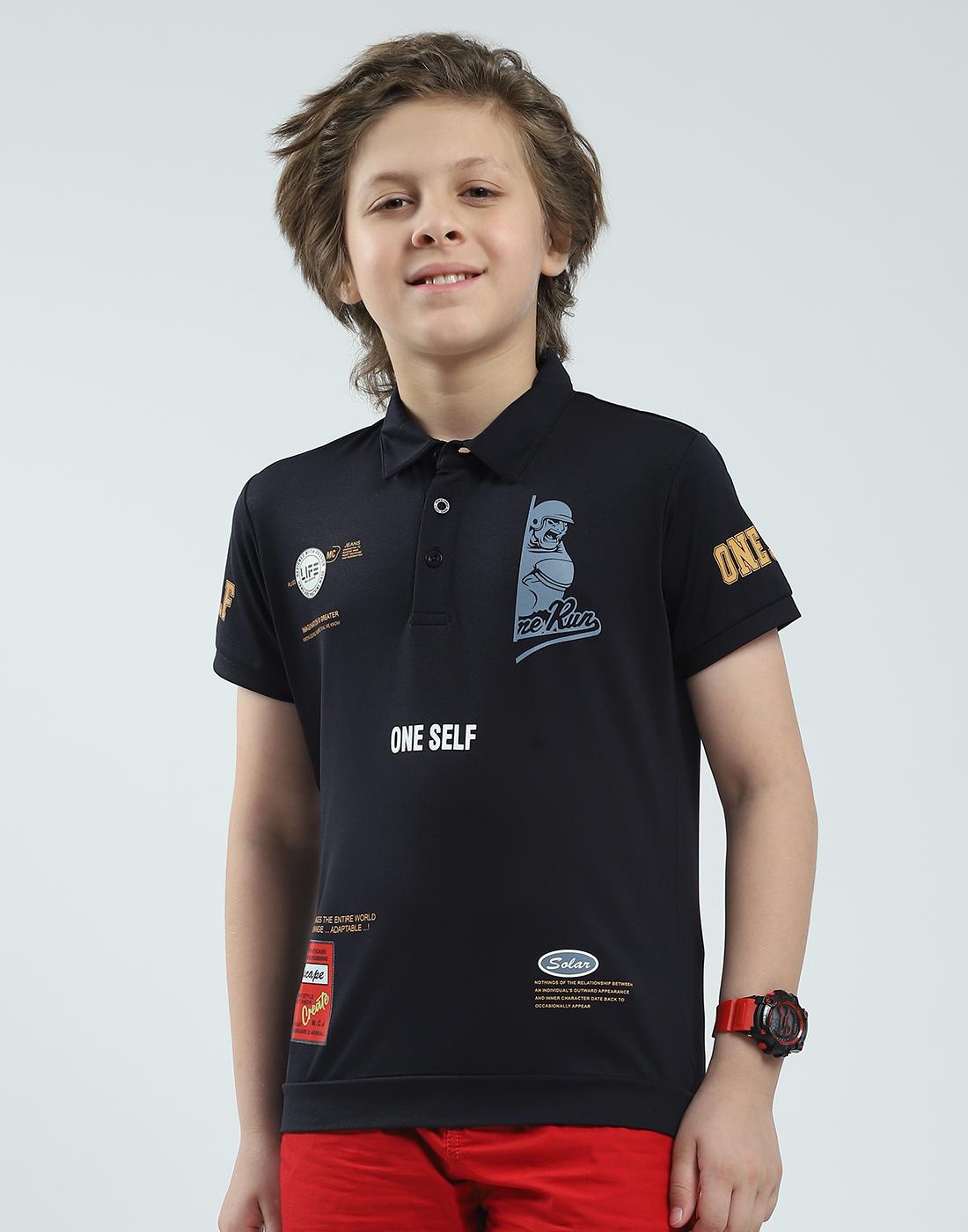 MONTE CARLO Jongens Regular Fit Bedrukte Polo T-shirt met Halve Mouw 11-12 Years marineblauwe kleur