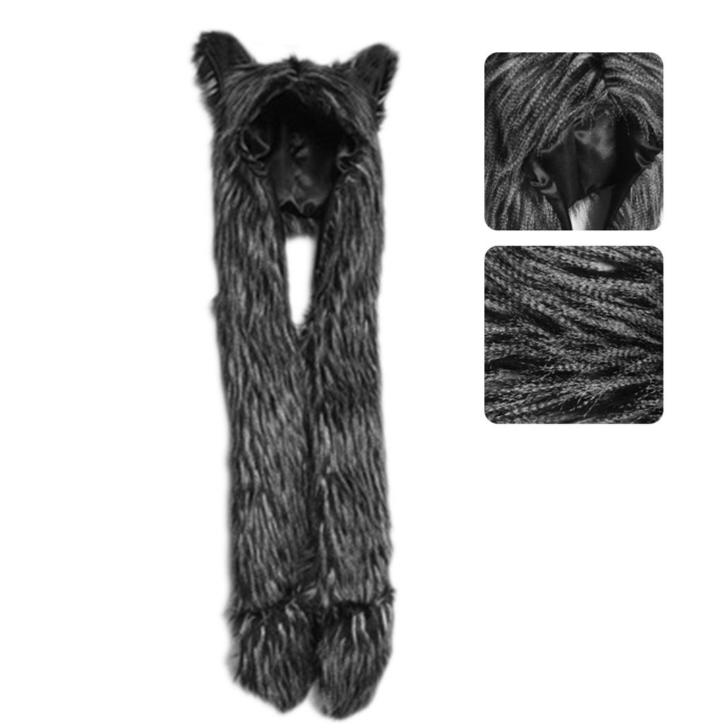 Scarf Gloves Integrated Hat Women's Winter Fashion Hat Animal Hooded Scarf for Kids and Adults