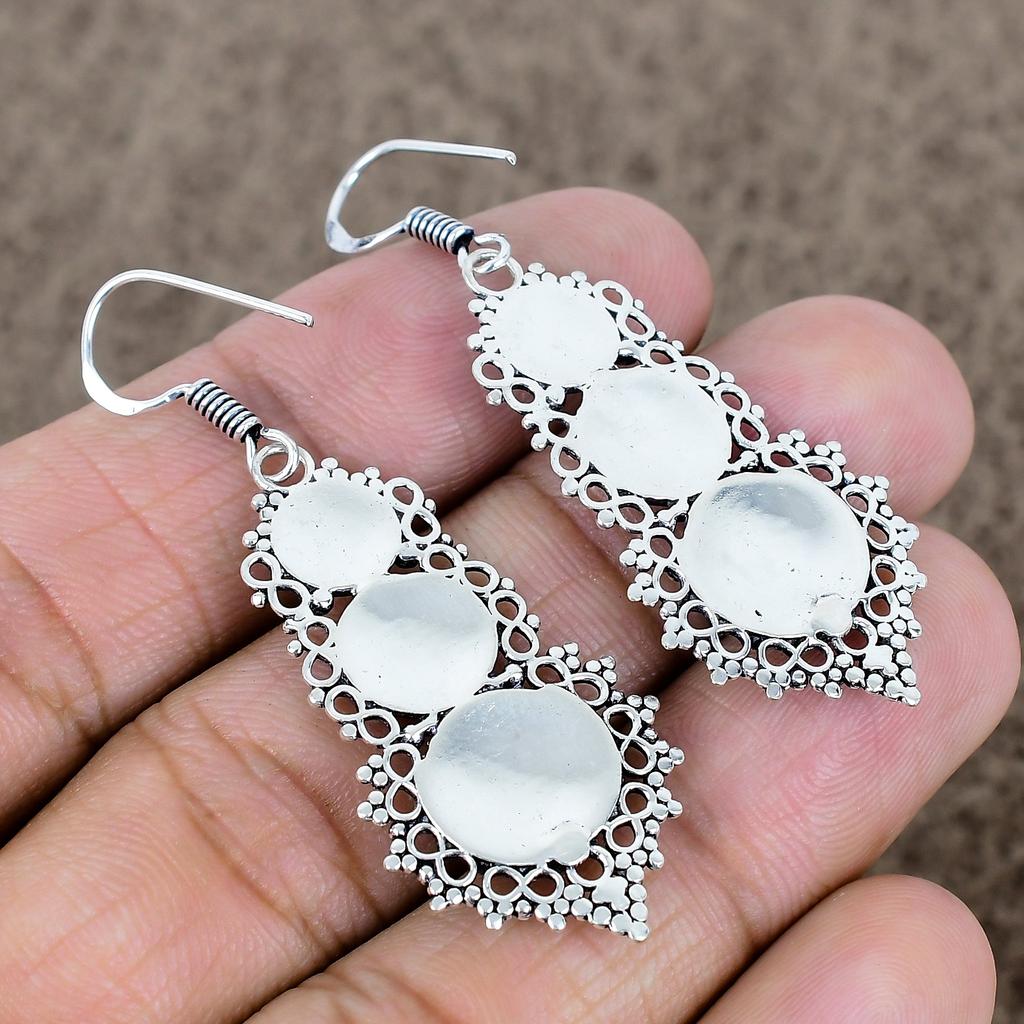 Swiss Blue Topaz Gemstone 925 Sterling Silver Jewelry Earring 2.25" KKG-758