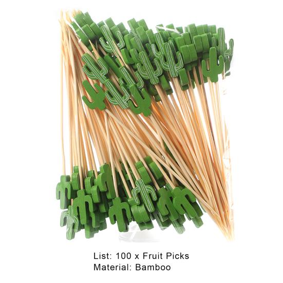 Yousheng 100 Pcs Food Picks Disposable Bamboo No Harm Cactus Shape Salad Sticks for Banquet