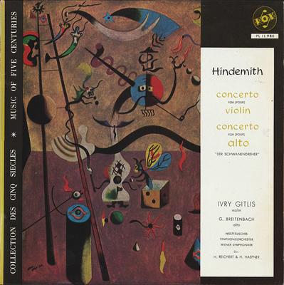 LP deska HINDEMITH, IVRY GITLIS, G.. BREITENB - Koncert pro (Nalévat) Housle / Koncert PL11980 VOX 1961 Francie Klasická hudba Použité