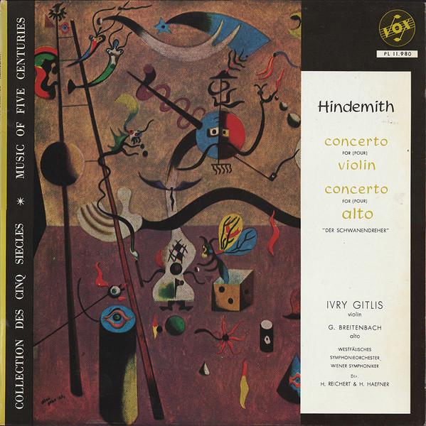 

LP Record HINDEMITH, IVRY GITLIS, G. BREITENB - Concerto For (Pour) Violin / Concer PL11980 VOX 1961 France Classical Used