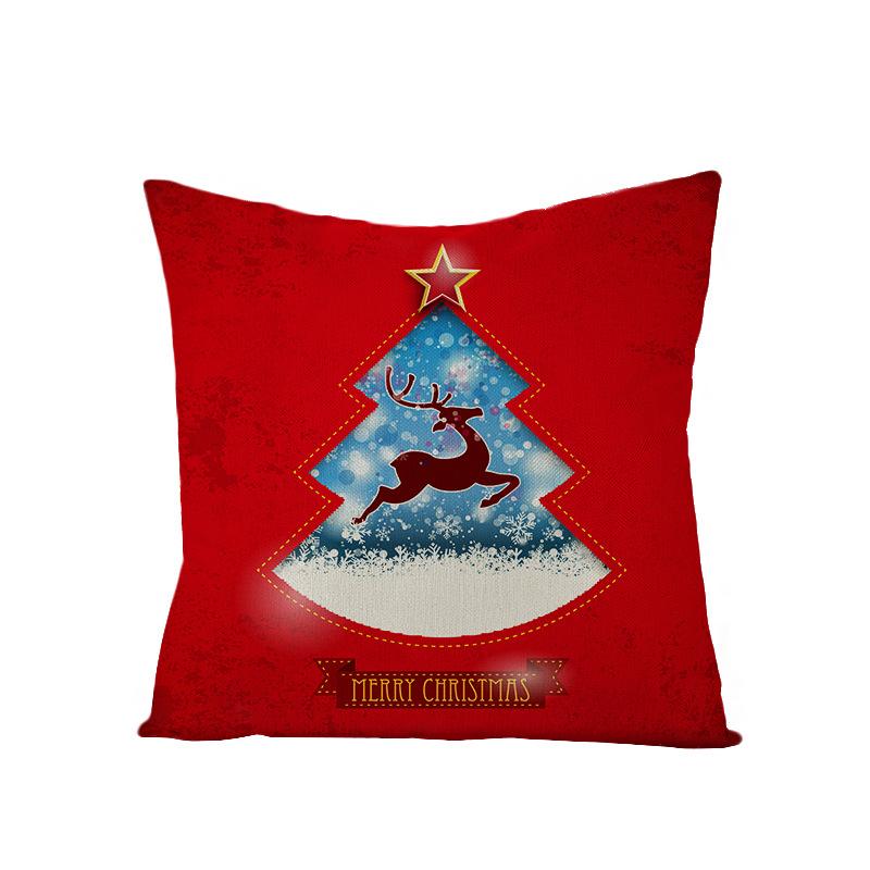 Cartoon Printed Polyester Pillow Cover Christmas Cushion Cushion Cover Red Christmas Home Decoration