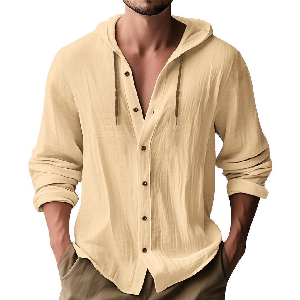 Men's Casual Hooded Long-Sleeve Cotton Linen Shirt - Versatile Fashion Trend