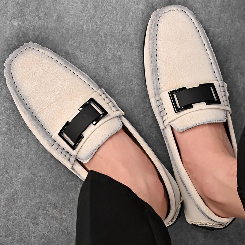 Spring Men Versatile British Casual Shoes Flat Bottomed Business Leather Driving Lazy Men's Shoes Outdoor Work Shoes Large Size