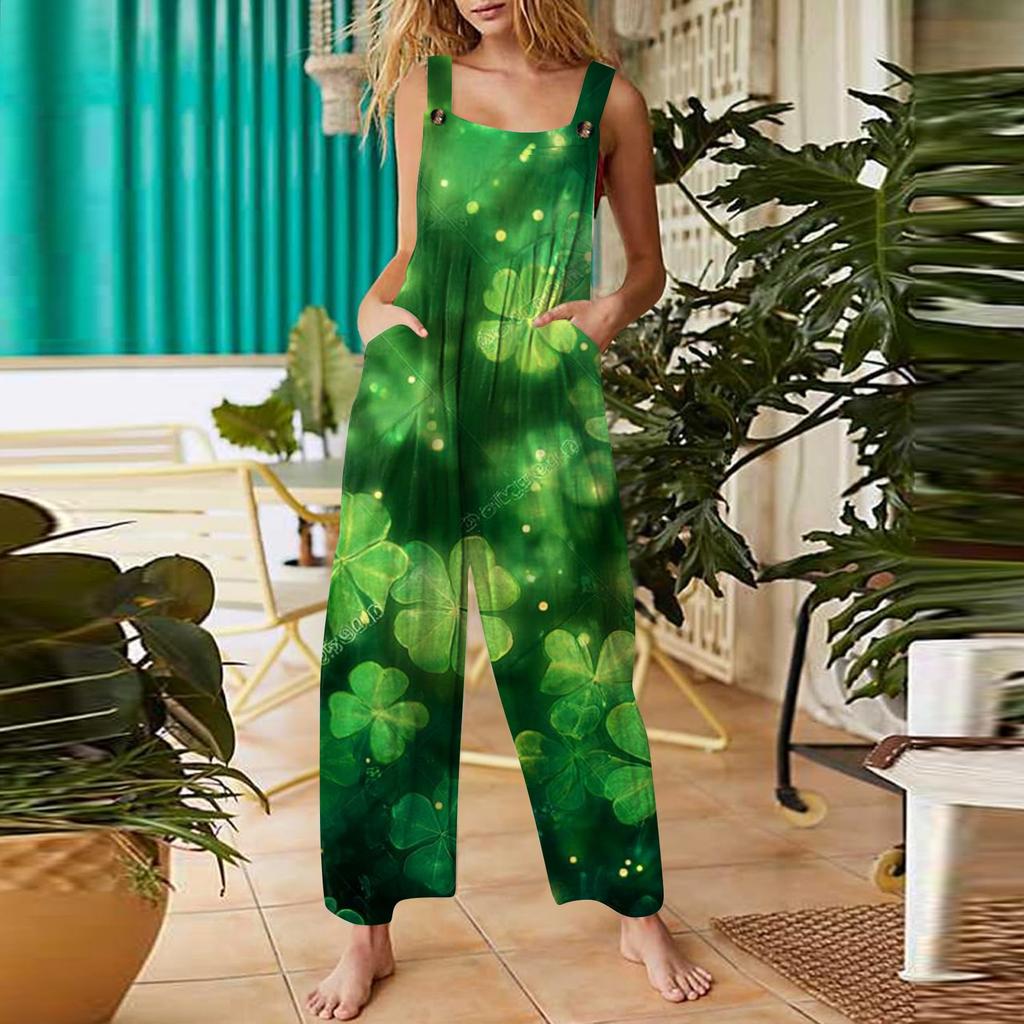 Bluză casual fără mâneci pentru femei. Salopetă imprimată de Ziua lui Patrick