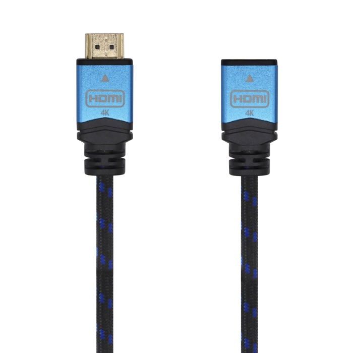 HDMI Extension Cable - AISENS - 3 M - 4K@60Hz - 18Gbps - Braided - Female To Female - Ethernet - Black/Blue - Cat 6a