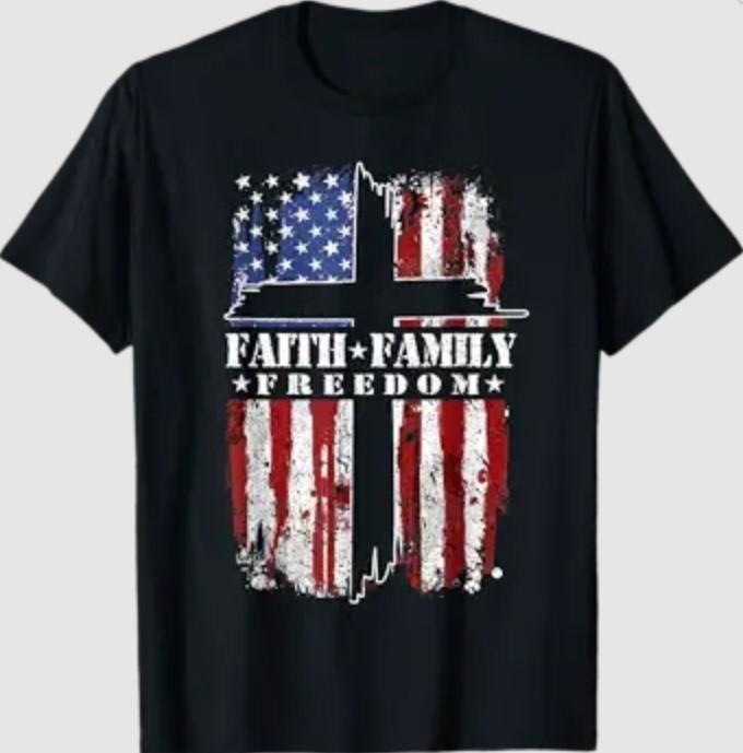 Vintage USA Flag Faith Family Freedom Patriotic Christian T-Shirt S разноцветный